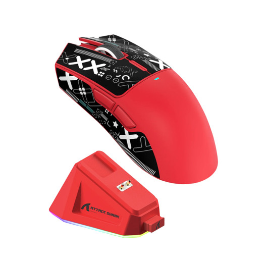ATTACK SHARK X11 Lightweight Wireless Gaming Mouse with RGB Charging Dock,Tri-Mode-2.4G/USB-C Wired/BT,22K DPI,PAW3311 Optical Sensor,HUYU Switch, 5 programmable Buttons for PC/Mac(RED)